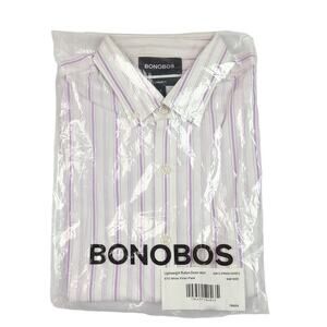 Mens Bonobos Button Down Shirt Small Standard White Violet Stripe Long Sleeve